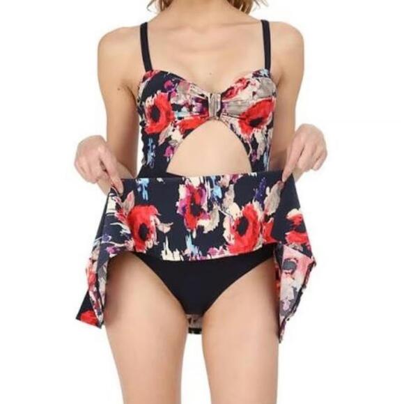 KATE SPADE Women's Floral Cutout Swim Dress Size S In Navy Multi - Picture 5 of 13